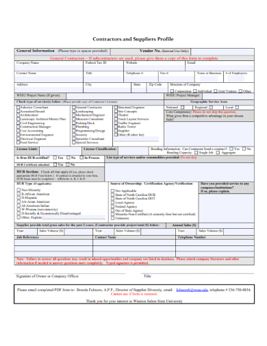 contractor and supplier company profile