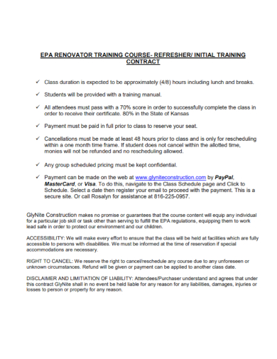 course initial training program contract