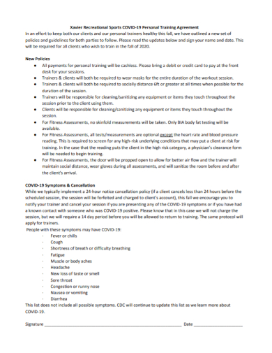 covid 19 personal training agreement