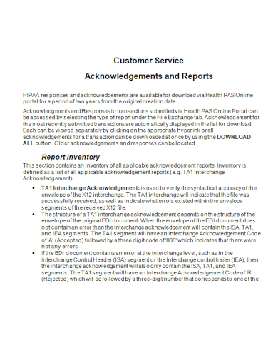 customer service acknowledgment report