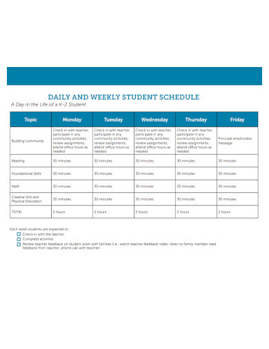 daily and weekly student schedule