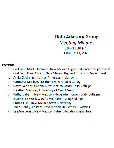 data advisory group meeting minutes