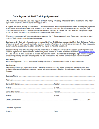 data support staff training agreement