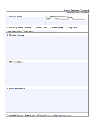 disaster recovery action plan form