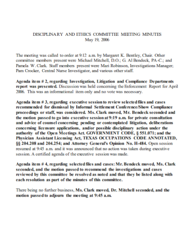 disciplinary ethics committee meeting minutes