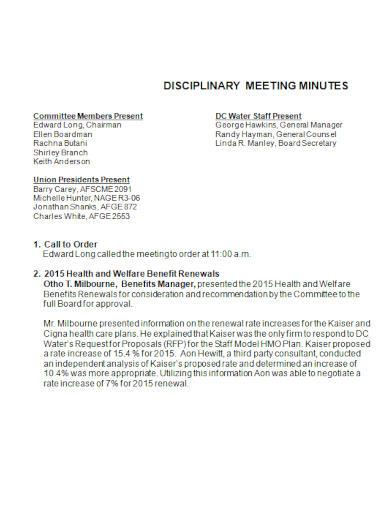 disciplinary members meeting minutes