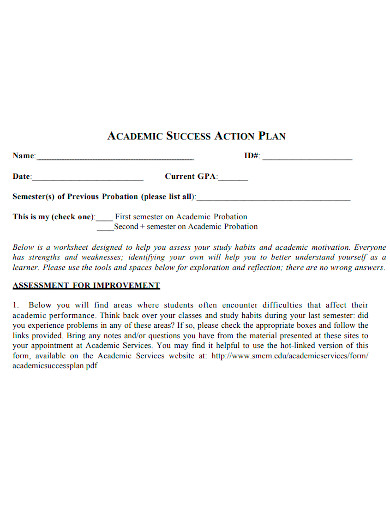 editable academic action plan