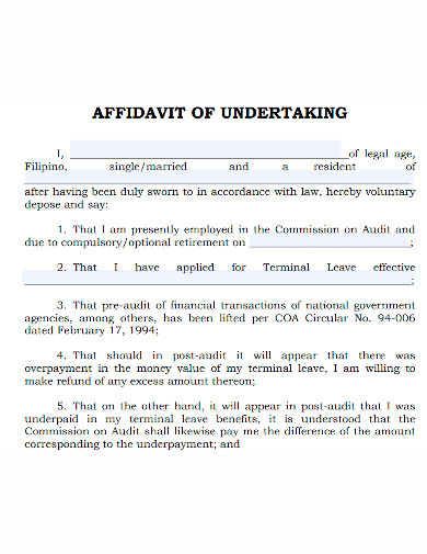 editable affidavit of undertaking
