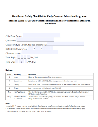 education program health and safety checklist