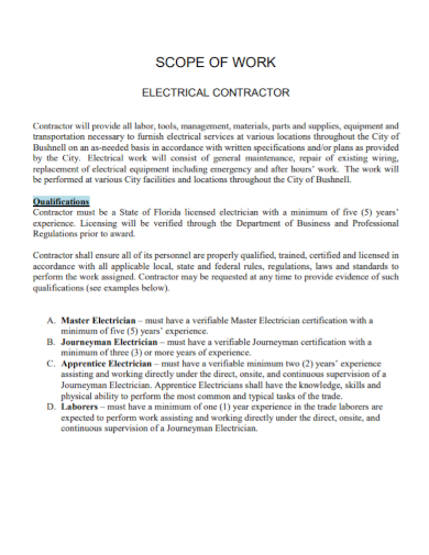electrical contractor scope of work