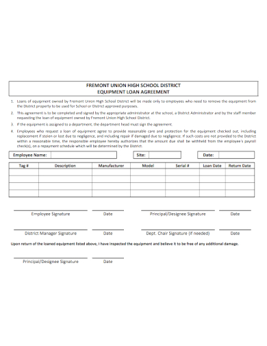 employee school equipment loan agreement