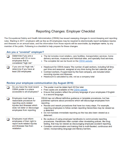 employer occupational safety checklist
