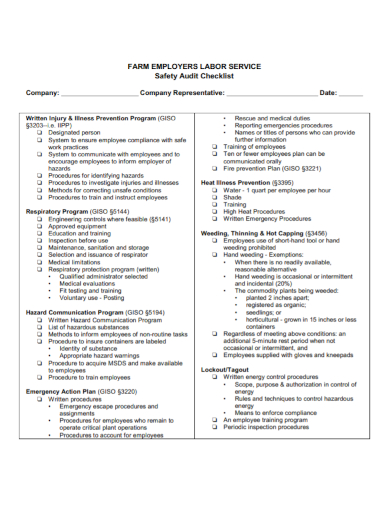 employer safety audit checklist