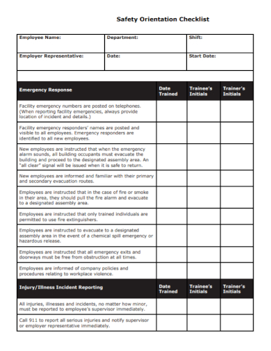 employer safety orientation checklist
