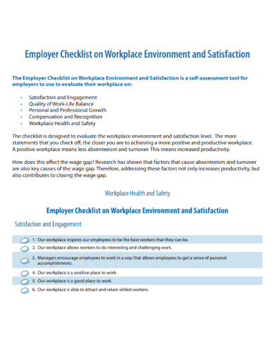 employer workplace health and safety checklist