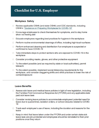 employer workplace safety checklist