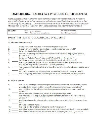 environmental health and safety checklist