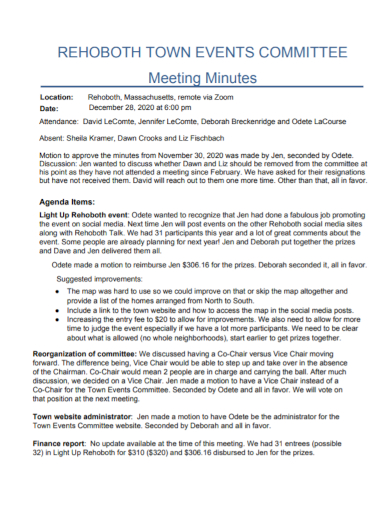 event committee meeting minutes