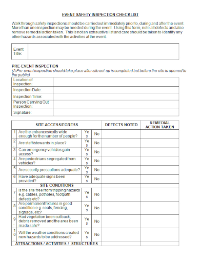 event safety inspection checklist
