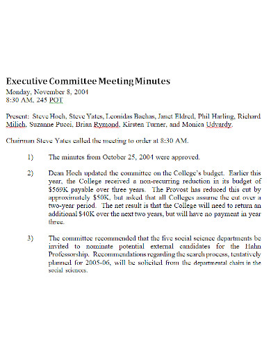 executive meeting minutes format