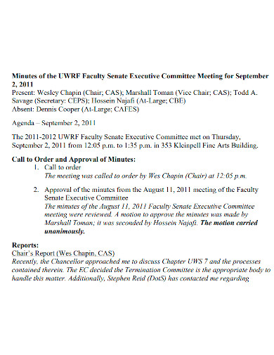 faculty senate executive meeting minutes