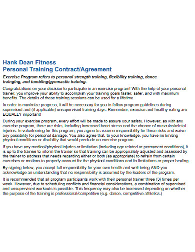 fitness personal training contract