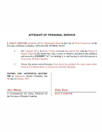 formal affidavit of personal service