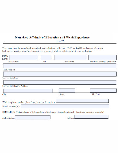 formal affidavit of work experience