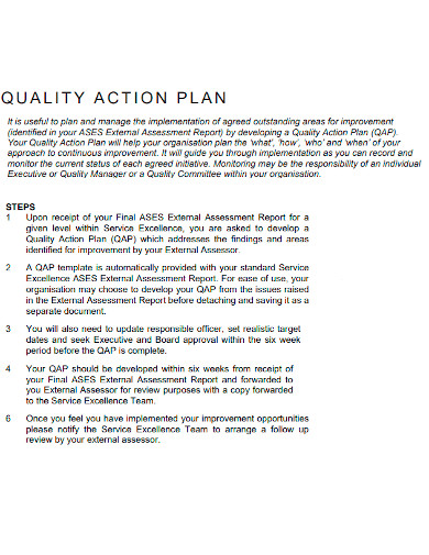 formal quality action plan