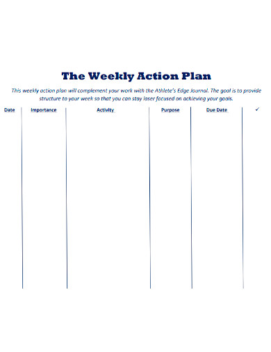 formal weekly action plan