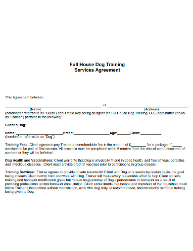 full house dog training services agreement