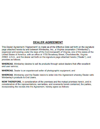 general dealer sales and service agreement