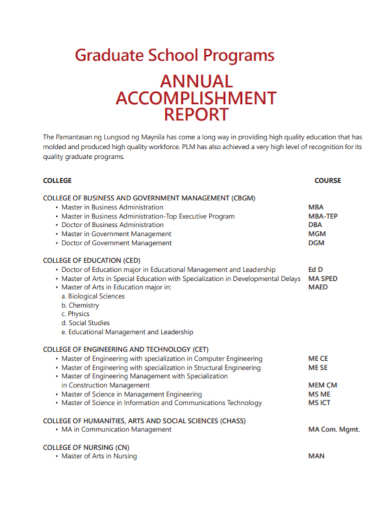 graduate school accomplishment report