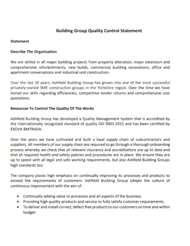 group quality control statement