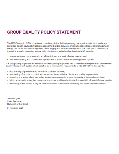 group quality policy statement