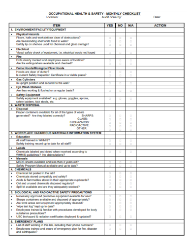 health and safety monthly checklist