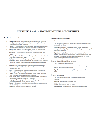 heuristic evaluation definitions worksheet