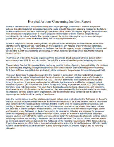 hospital action incident report