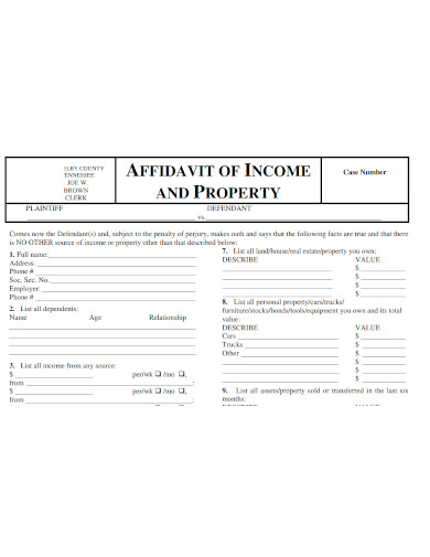 income and property affidavit