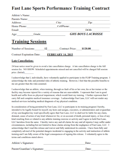 initial sports training contract