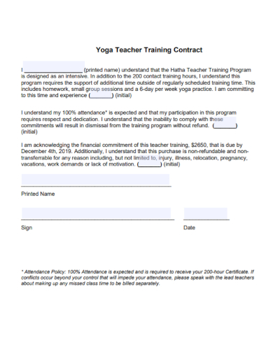 initial yoga teacher training contract