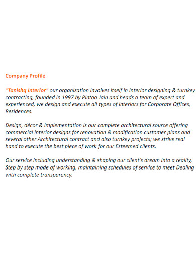 interior design company profile sample