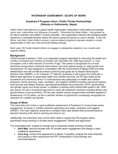 internship agreement scope of work
