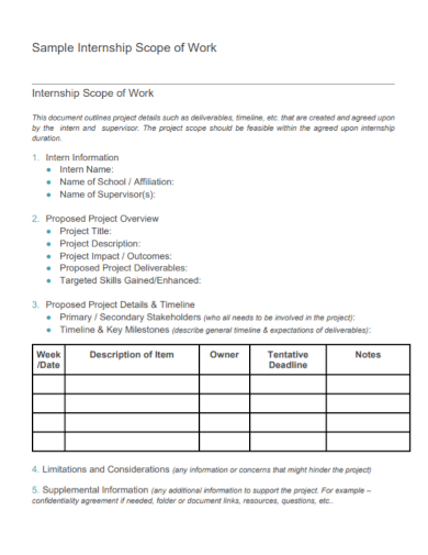 internship scope of work