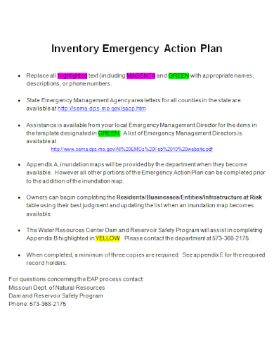 inventory emergency management action plan