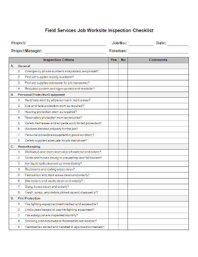 job worksite inspection checklist