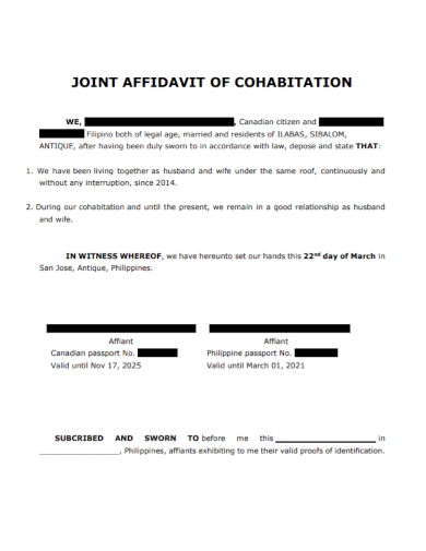 joint affidavit of cohabitation