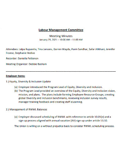labour management committee meeting minutes