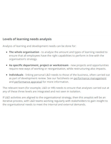 learning needs analysis levels