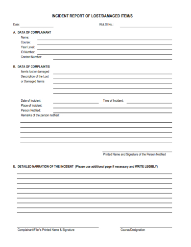 FREE 10 Lost Incident Report Samples Item Stolen Property 
